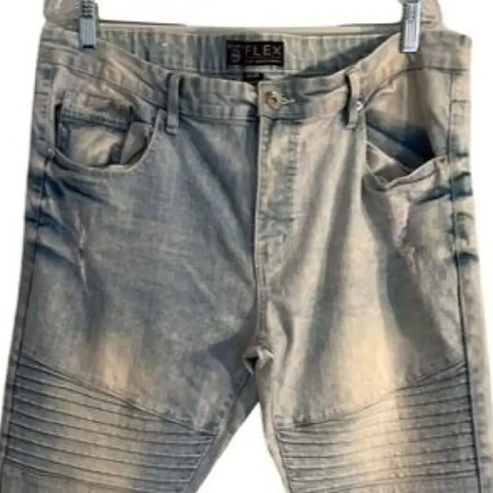 Southpole Flex Jeans Mens Size 40x34 Light Wash Distressed Skinny Mid Rise Moto